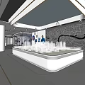 Modern Exhibition Hall Interior With Central Glass Display Platform And LED Lighting Design