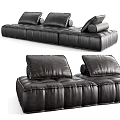 Modern Black Leather Three-Seater Sofa With Plush Cushions And Adjustable Backrests 3d model