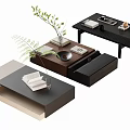Modern Coffee Table Designs With Wooden Black Beige Finishes Drawers Storage And Decorative Plants Books