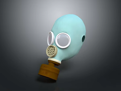 Blue Tactical Gas Mask Weapon With White Circular Lenses And Brown Filter 3d model