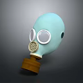 Blue Tactical Gas Mask Weapon With White Circular Lenses And Brown Filter