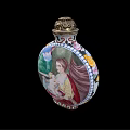 Decorative Ornament Set With Painted Woman And Child Figure Green Background Golden Top