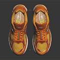 Orange Red Athletic Sneakers with Mesh Upper Blue Logo and Red Sole Design