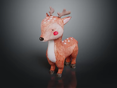 Cute Brown Plush Deer Toy With White Spots And Pink Cheeks Small Antlers On Head 3d model