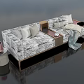 Modern Multi Person Sofa With Patterned Design Pillows Storage Table And Blanket 3d model