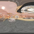 Luxury Champagne Gold Wedding Banquet Hall With Romantic Decorative Lights And Elegant Dining Arrangement