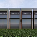 Modern Entrance Gate Design With Wooden Structure Water Pool And Pine Tree Under Clear Sky