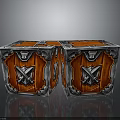 Two Ornate Decorative Chests With Red Panels Silver Frames And Emblem Design