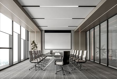 Modern Meeting Room Meeting Table and Chair Office Chair Office Glass Partition Projector Projection Curtain 3d model