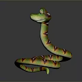 Cartoon Style Reptile Snake With Green Head And Red Yellow Striped Body On Gray Background