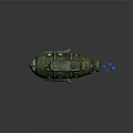 Green Submarine With Round Windows Ladder German Flag And Bubbles