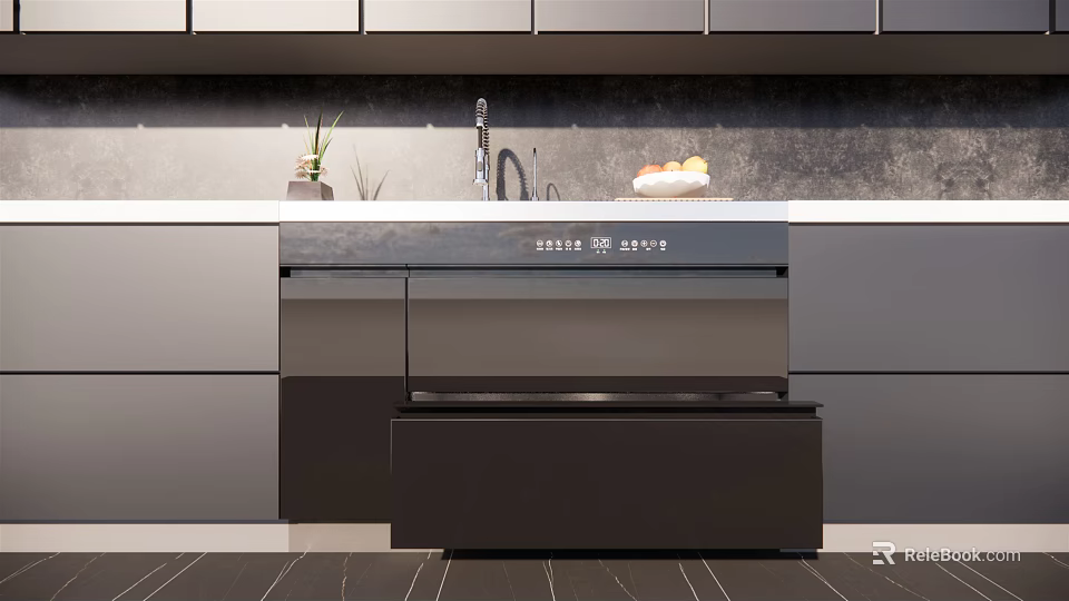 Modern Stainless Steel Kitchen Sink With Sleek Countertop Faucet And Cabinets 3d model 
