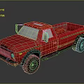 Red Pickup Truck 3D Model With Rugged Exterior And Black Wheels