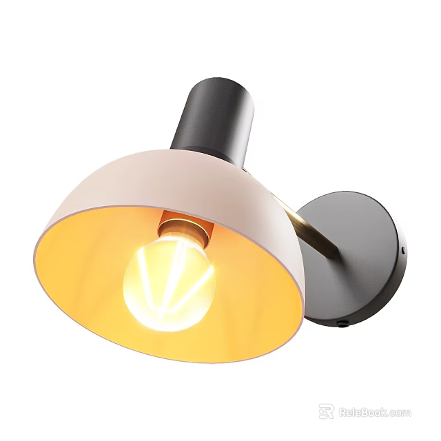 Modern Wall Lamp With Black Frame And Beige Shade Emitting Warm Yellow Light 3d model