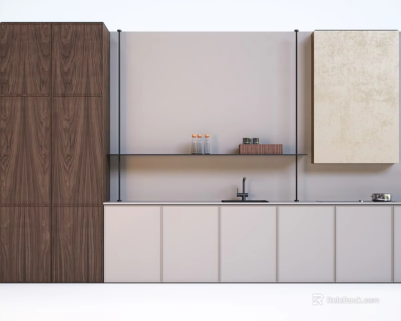 Modern Decorative Cabinet With Wooden Panels White Cabinetry And Glass Display Shelves 3d model 