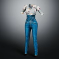 Short Sleeved Floral Pattern Blouse With High Waisted Fitted Jeans And Button Details