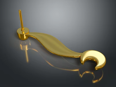 Shiny Golden Curved Decorative Object With Crescent End And Pin Base 3d model