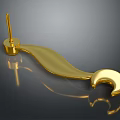 Shiny Golden Curved Decorative Object With Crescent End And Pin Base