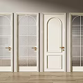 Modern White Interior Swing Doors Featuring Various Glass Patterns And Gold Handles 3d model