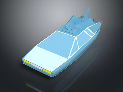 Blue 3D Model Car Featuring Streamlined Design Top Antenna And Yellow Headlights 3d model
