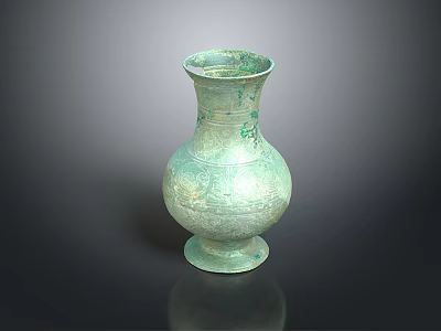 Traditional Bronze Decorative Vase With Greenish Patina And Carved Patterns 3d model