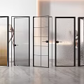 Modern Glass Doors With Various Textures And Black Frames For Interior Use 3d model