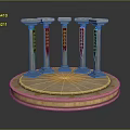 Classical Architectural Columns On Circular Platform With Red Ornaments And Golden Trim