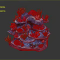 Multi layered Blue Coral Reef Structure With Colorful Corals And Green Seaweed