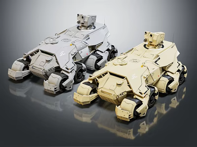 Heavy Duty Armored Utility Vehicles With Gray And Sand Exteriors And Top Mounted Gear 3d model