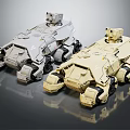 Heavy Duty Armored Utility Vehicles With Gray And Sand Exteriors And Top Mounted Gear