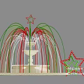 Christmas Decorated Fountain With Red Green Lights Star And Merry Christmas Sign