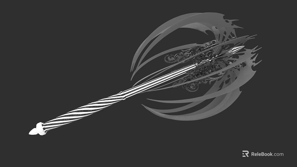 Game Movie Character Weapon With Intricate Design Curved Blades And Striped Handle 3d model 