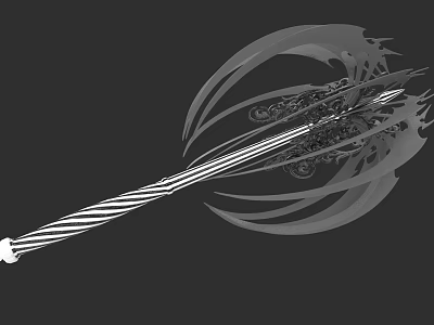 Game Movie Character Weapon With Intricate Design Curved Blades And Striped Handle 3d model