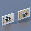 Two White Border Photo Frames With Cartoon Black Rabbit Ear Animal And Light Brown Background