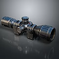 Black Telescopic Sight With Multiple Knobs And Components On Dark Background With Reflection 3d model