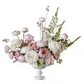 White Vase with Pink and White Flowers Elegant Fresh Floral Arrangement with Green Leaves
