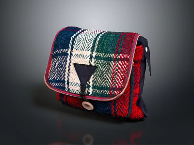 Colorful Plaid Fabric Crossbody Bag With Flap Design And Button Closure 3d model
