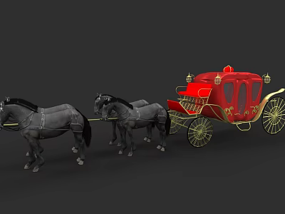 Red Vintage Car With Golden Decorations And Horse Carriage Inspired Design 3d model