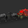 Red Vintage Car With Golden Decorations And Horse Carriage Inspired Design