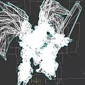 Mechanical Creature Character With Giant Sword And Metallic Wings In Sci-Fi Fantasy Design
