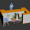 Orange And White Office Desk With Green Chairs Blue Chair And Laptop