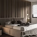 Modern Cozy Bedroom Interior Design With Wooden Wall Minimalist Bed Frame And Nightstand Table Lamp