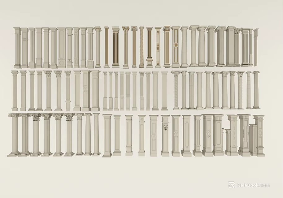Various Classical Roman Columns in Diverse Architectural Styles and Stone Materials 3d model 