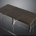 Rustic Wooden Table With Plank Top Metal Brackets And Sturdy Legs