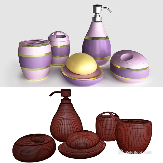 Modern Bathroom Accessories Set Including Soap Dish Trash Can Dispenser And Storage Jars 3d model 