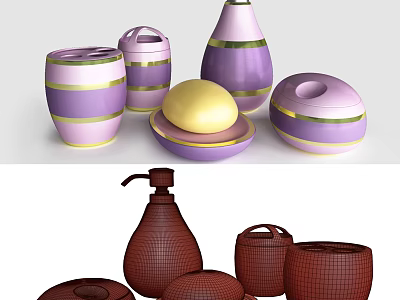 Modern Bathroom Accessories Set Including Soap Dish Trash Can Dispenser And Storage Jars 3d model