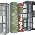 Various Types of Elevator Designs with Cylindrical Square Framed and Transparent Structures