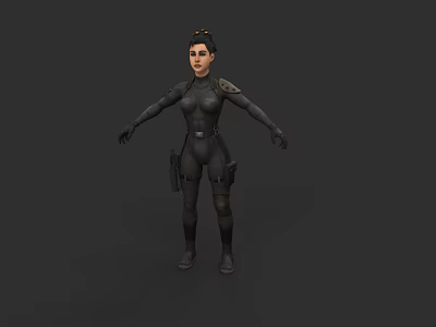 Game and Movie Character in Black Tight Uniform With Tactical Gear and Holster 3d model