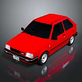 Red Compact Car With Modern Exterior Design Sleek Body And Shiny Finish