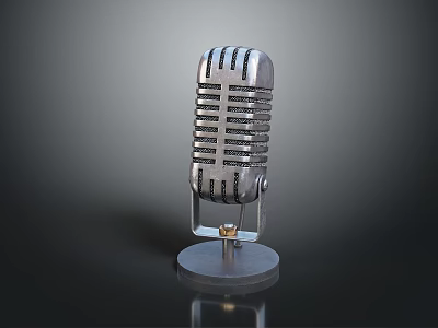 Vintage Metal Microphone With Striped Design And Round Base Classic Style 3d model